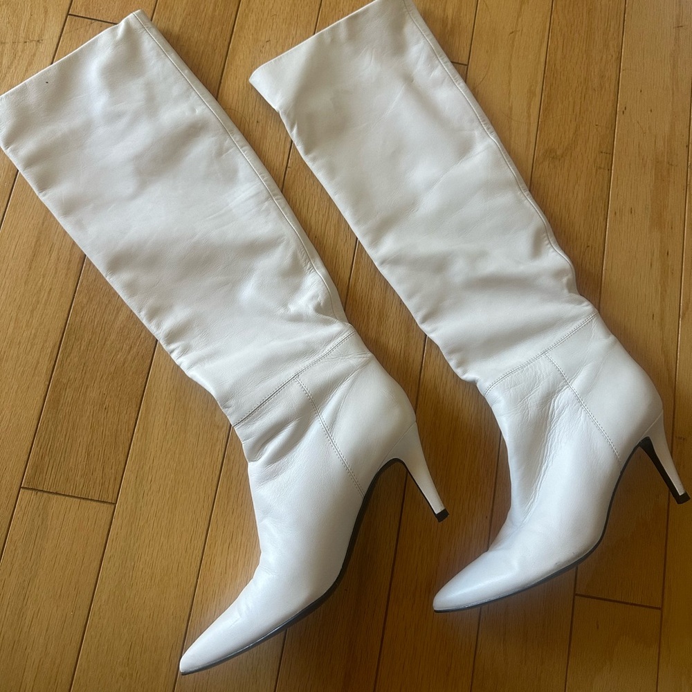 White Knee-High Leather Boots